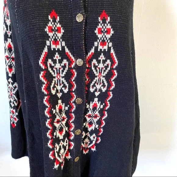 Vintage 70’s Fair Isle Poncho Cape Sturbridge By Roosevelt Black Red Knit Womens - Picture 4 of 11